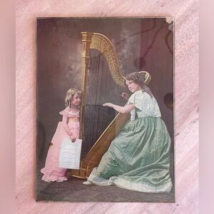 Victorian art reverse on glass, vintage. Copyright 1889